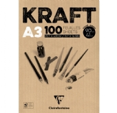 Kraft tekenblok van bruin papier 90gr, A3 100 vel