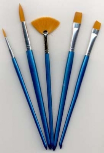 Synthetische penselen, assortiment diverse modellen, 5 stuks