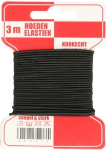 Rond elastiek, dikte 1,5 mm, lengte 3 meter, zwart