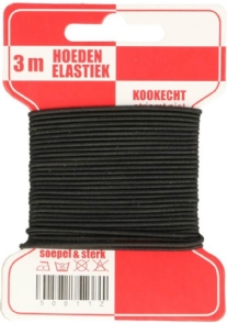 Rond elastiek, dikte 1,5 mm, lengte 3 meter, zwart
