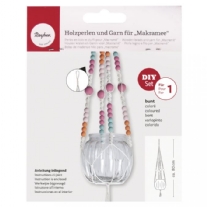 Set van houten kralen en garen voor macrame, bont