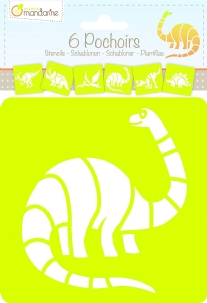 Kunststof sjablonen, 15 x 15 cm , set 6 st,  dinosaurussen