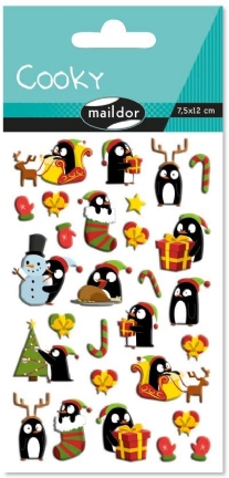3D Stickervel 7.5 x 12 cm, kerstmis, pinquins
