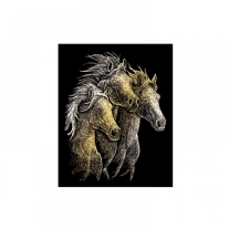 Krasfolie / Kraskaart, 20x25cm, goud, paarden