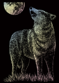 Mini Krasfolie / Kraskaart, 12x17cm, holografisch, wolf