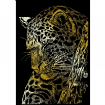 Mini Krasfolie / Kraskaart, 12x17cm, goud, luipaard