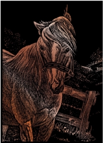 Mini Krasfolie / Kraskaart, 12x17cm, koper, paard