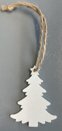 Houten hanger met koord, wit, 5 cm, kerstboompje