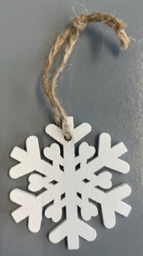 Houten hanger met koord, wit, 5 cm, sneeuwkristal