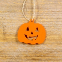 Houten hanger met koord, oranje, 5 cm, halloween/pomoenjte