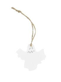 Houten hanger met koord, wit, 5 cm, halloween/spookje