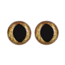Glitter kattenogen/dierenogen donkergoud, 15 mm, 4 stuks