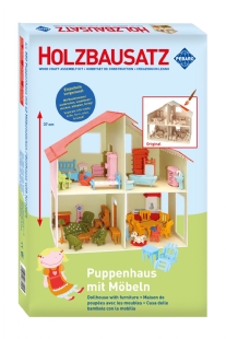 Houten bouwpakket poppenhuis met meubels