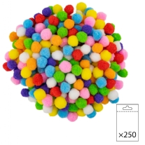 Pompoentjes/pompons/pompoms, assortiment 250 stuks, 25 mm