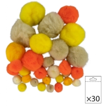 Pompoentjes/pompons/pompoms, geel-mix, 10-40mm, 30 stuks 