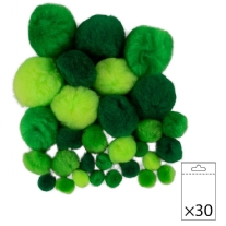 Pompoentjes/pompons/pompoms, groen-mix, 10-40mm, 30 stuks 