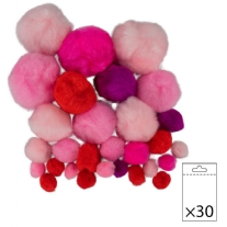 Pompoentjes/pompons/pompoms, rood-mix, 10-40mm, 30 stuks 