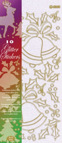 Peel - off stickervellen, 10 glitter stickers kerst
