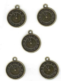 OUTLET Steampunk bedels/bedeltjes, horloge, 5 st, oudbrons
