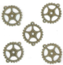 OUTLET Steampunk bedels/bedeltjes, tandwieltjes 5 st, oudbrons