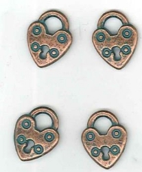 OUTLET Steampunk bedels/bedeltjes, slotje, 4 st, kopergroen 