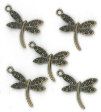 OUTLET Steampunk bedels/bedeltjes, libelle, 5 st, oudbrons