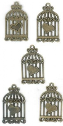 OUTLET Steampunk bedels/bedeltjes, vogelhuisje, 5 st, oudbrons