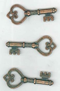 OUTLET Steampunk bedels/bedeltjes, sleutels, 3 st, kopergroen