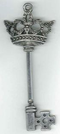 OUTLET Bedel / sieraadhanger, sleutel kroon, 7.5 cm, zilver
