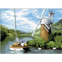 Schilderen op nummer 27.5 x 35 cm Boot op rivier