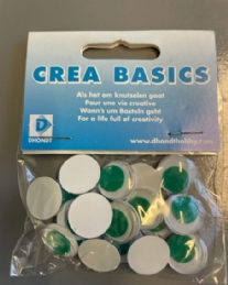 OUTLET Wiebelogen opplakbaar rond groene pupil 20 st 15mm