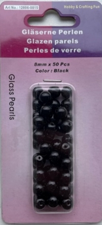OUTLET Glasparels zwart, 8mm, 50 stuks