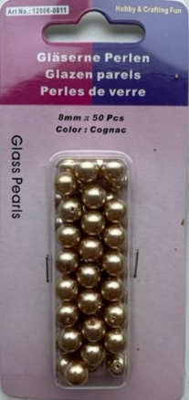 OUTLET Glasparels cognac, 8mm, 50 stuks