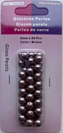 OUTLET Glasparels bruin, 8mm, 50 stuks