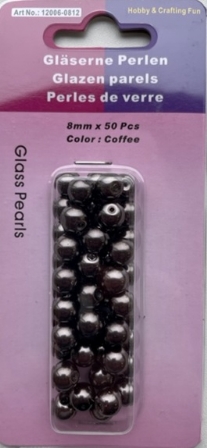 OUTLET Glasparels koffie, 8mm, 50 stuks