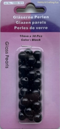 OUTLET Glasparels zwart, 10mm, 30 stuks