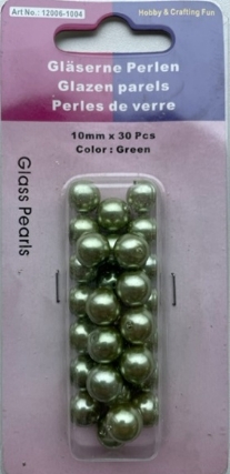 OUTLET Glasparels lichtgroen, 10mm, 30 stuks