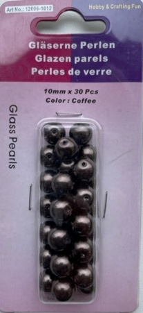 OUTLET Glasparels koffie, 10mm, 30 stuks