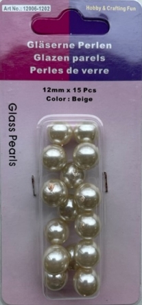OUTLET Glasparels beige, 12mm, 15 stuks
