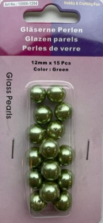 OUTLET Glasparels lichtgroen, 12mm, 15 stuks