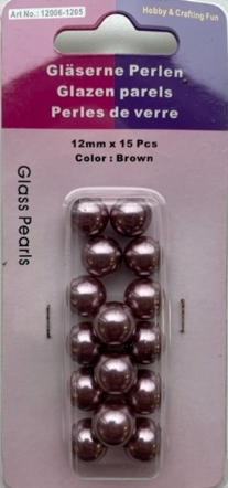 OUTLET Glasparels bruin, 12mm, 15 stuks