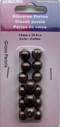 OUTLET Glasparels koffie, 12mm, 15 stuks