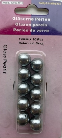 OUTLET Glasparels lichtgrijs, 14mm, 10 stuks