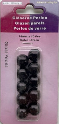 OUTLET Glasparels zwart, 14mm, 10 stuks