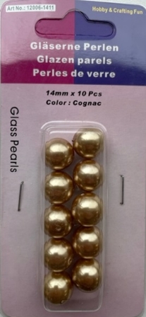 OUTLET Glasparels cognac, 14mm, 10 stuks