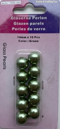 OUTLET Glasparels lichtgroen, 14mm, 10 stuks