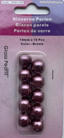 OUTLET Glasparels bruin, 14mm, 10 stuks