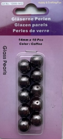 OUTLET Glasparels koffie, 14mm, 10 stuks