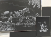 OP=OP Krasfolie / kraskaarten, 3 platen, paarden, poesje en blanco