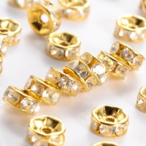 OUTLET Rondelles strass, 10 x 4mm goud, met kristallen strasssteentjes, 6 stuks